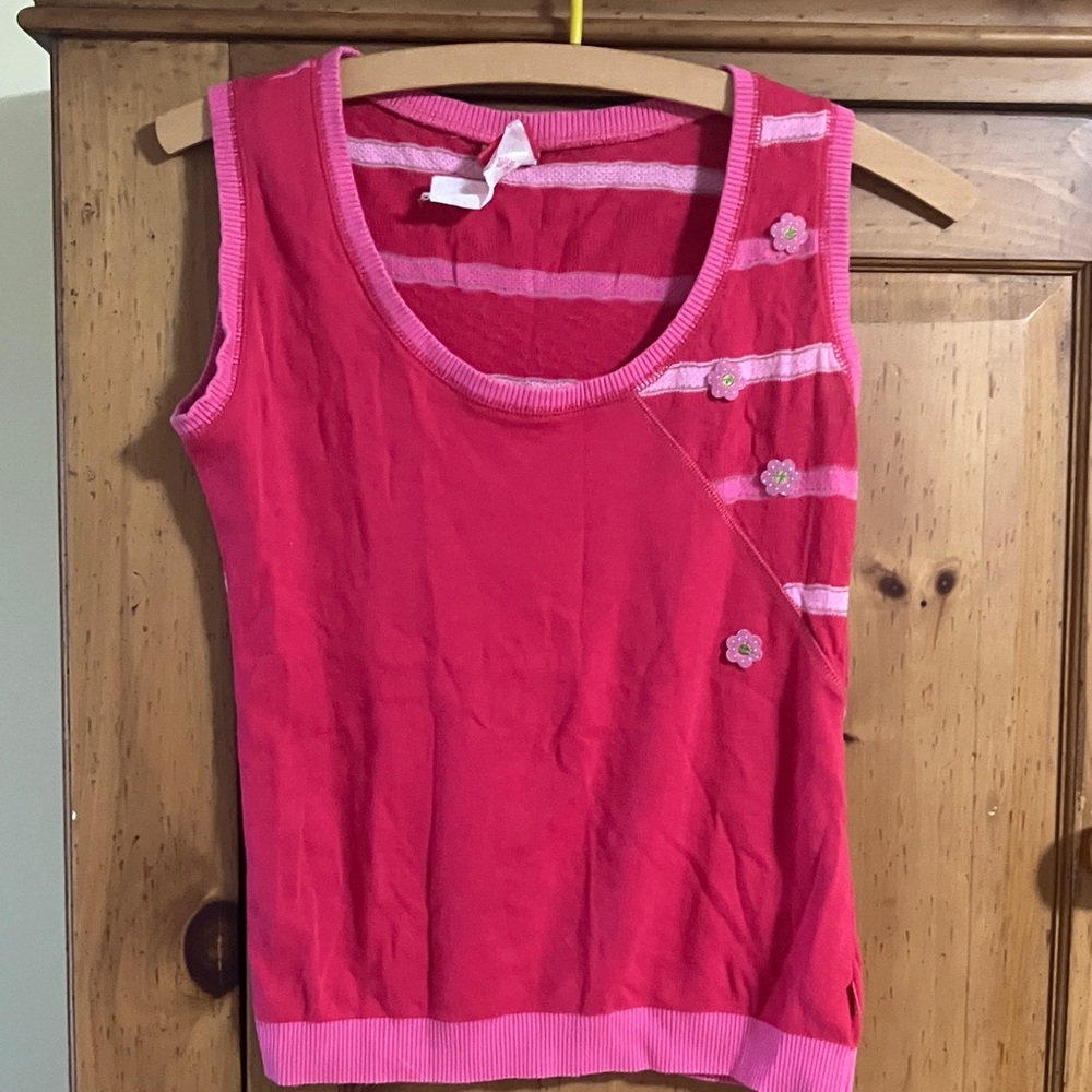 Oilily Pink and Red Tank Top with Striped Accents
